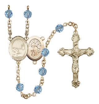 14 Karat Gold-Filled 6mm Austrian Crystal Saint Sebastian / Fishing Rosary in Aqua
