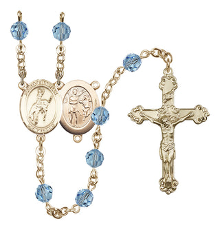 14 Karat Gold-Filled 6mm Austrian Crystal Saint Sebastian / Rodeo Rosary in Aqua