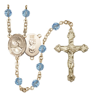 14 Karat Gold-Filled 6mm Austrian Crystal Saint Christopher/Water Polo Women Rosary in Aqua