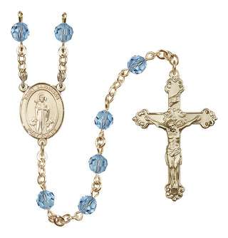 14 Karat Gold-Filled 6mm Austrian Crystal Saint Barnabas Rosary in Aqua