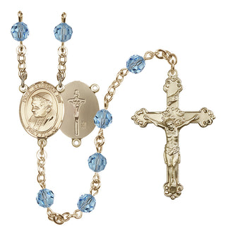 14 Karat Gold-Filled 6mm Austrian Crystal Pope Emeritace Benedict XVI Rosary in Aqua