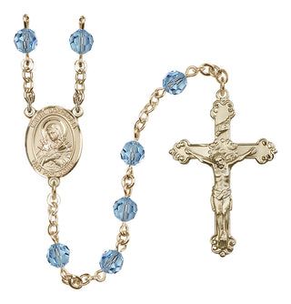 14 Karat Gold-Filled 6mm Austrian Crystal Mater Dolorosa Rosary in Aqua