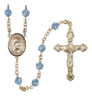 14 Karat Gold-Filled 6mm Austrian Crystal Saint Teresa of Calcutta Rosary in Aqua