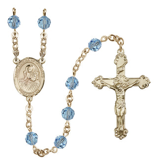 14 Karat Gold-Filled 6mm Austrian Crystal Saint Lidwina of Schiedam Rosary in Aqua