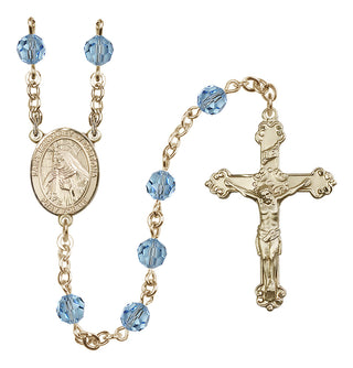 14 Karat Gold-Filled 6mm Austrian Crystal Saint Margaret of Cortona Rosary in Aqua
