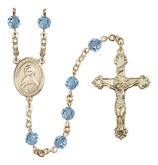 14 Karat Gold-Filled 6mm Austrian Crystal Immaculate Heart of Mary Rosary in Aqua
