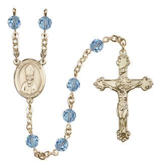 14 Karat Gold-Filled 6mm Austrian Crystal Saint Anselm of Canterbury Rosary in Aqua