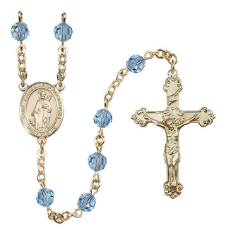 14 Karat Gold-Filled 6mm Austrian Crystal Saint Catherine of Alexandria Rosary in Aqua