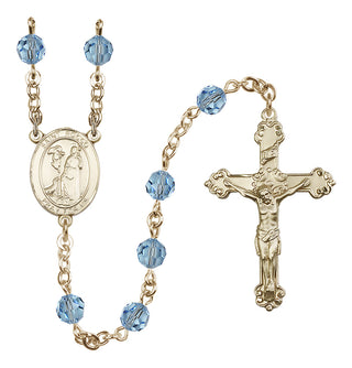 14 Karat Gold-Filled 6mm Austrian Crystal Saint Rocco Rosary in Aqua