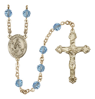 14 Karat Gold-Filled 6mm Austrian Crystal Our Lady of Assumption Rosary in Aqua