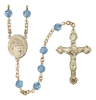 14 Karat Gold-Filled 6mm Austrian Crystal Blessed Emilee Doultremont Rosary in Aqua