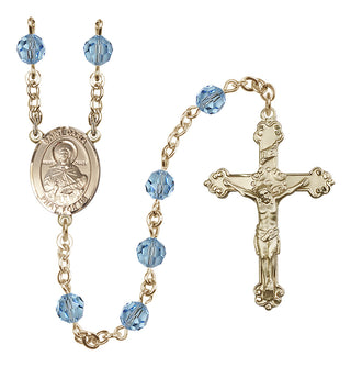 14 Karat Gold-Filled 6mm Austrian Crystal Saint Daria Rosary in Aqua