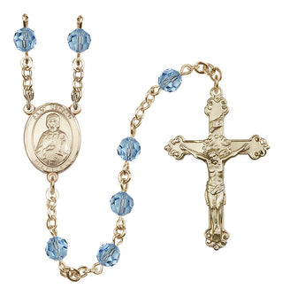 14 Karat Gold-Filled 6mm Austrian Crystal Saint Gerald Rosary in Aqua