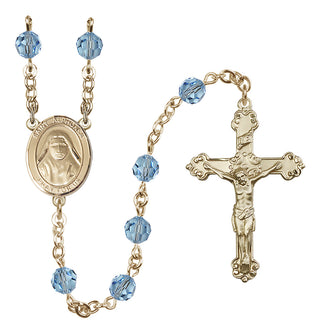 14 Karat Gold-Filled 6mm Austrian Crystal Saint Alphonsa of India Rosary in Aqua