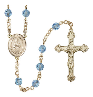 14 Karat Gold-Filled 6mm Austrian Crystal Our Lady Rosa Mystica Rosary in Aqua