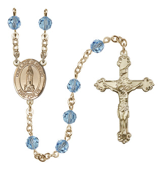 14 Karat Gold-Filled 6mm Austrian Crystal Our Lady of Kibeho Rosary in Aqua
