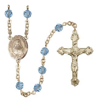 14 Karat Gold-Filled 6mm Austrian Crystal Saint Mary Mackillop Rosary in Aqua