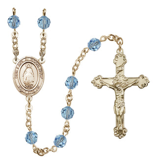 14 Karat Gold-Filled 6mm Austrian Crystal Our Lady of Good Help Rosary in Aqua