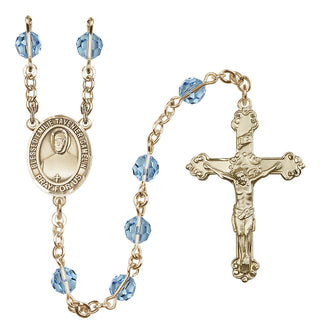 14 Karat Gold-Filled 6mm Austrian Crystal Blessed Emilie Tavernier Gamelin Rosary in Aqua