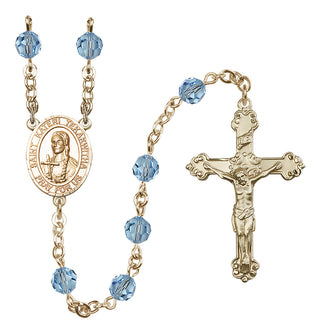 14 Karat Gold-Filled 6mm Austrian Crystal Saint Kateri Tekakwitha Rosary in Aqua