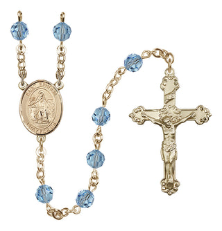 14 Karat Gold-Filled 6mm Austrian Crystal Saint Ephrem Rosary in Aqua