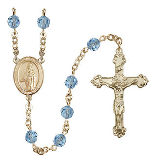 14 Karat Gold-Filled 6mm Austrian Crystal Saint Emma Uffing Rosary in Aqua