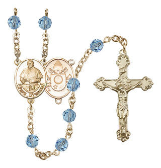 14 Karat Gold-Filled 6mm Austrian Crystal Pope Francis Rosary in Aqua