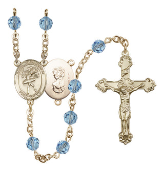 14 Karat Gold-Filled 6mm Austrian Crystal Saint Christopher/Dance Rosary in Aqua