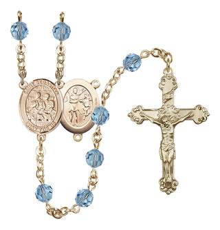 14 Karat Gold-Filled 6mm Austrian Crystal Saint Sebastian / Choir Rosary in Aqua
