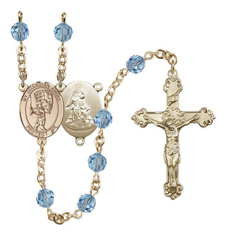14 Karat Gold-Filled 6mm Austrian Crystal Guardian Angel/Baseball Rosary in Aqua