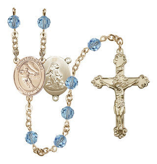 14 Karat Gold-Filled 6mm Austrian Crystal Guardian Angel/Hockey Rosary in Aqua