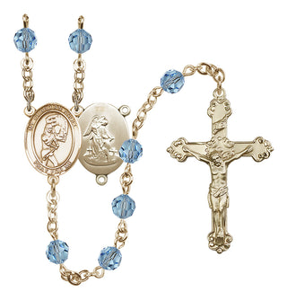 14 Karat Gold-Filled 6mm Austrian Crystal Guardian Angel/Softball Rosary in Aqua