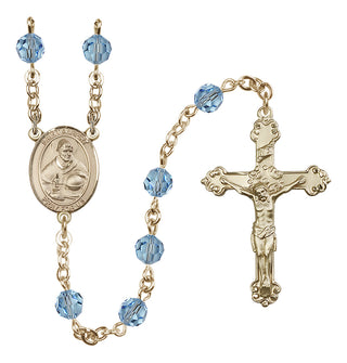 14 Karat Gold 6mm Austrian Crystal Saint Albert the Great Rosary in Aqua
