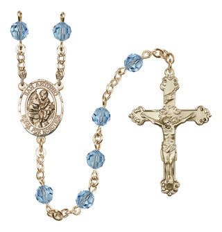 14 Karat Gold 6mm Austrian Crystal San Antonio Rosary in Aqua