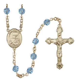 14 Karat Gold 6mm Austrian Crystal Saint Benjamin Rosary in Aqua