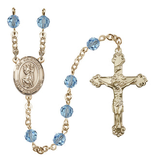 14 Karat Gold 6mm Austrian Crystal San Cristobal Rosary in Aqua