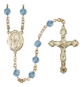 14 Karat Gold 6mm Austrian Crystal Saint David of Wales Rosary in Aqua