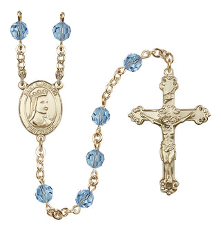 14 Karat Gold 6mm Austrian Crystal Saint Elizabeth of Hungary Rosary in Aqua