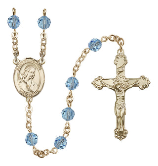 14 Karat Gold 6mm Austrian Crystal Saint Philomena Rosary in Aqua