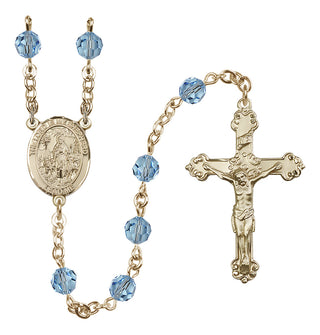 14 Karat Gold 6mm Austrian Crystal Lord Is My Shepherd Rosary in Aqua