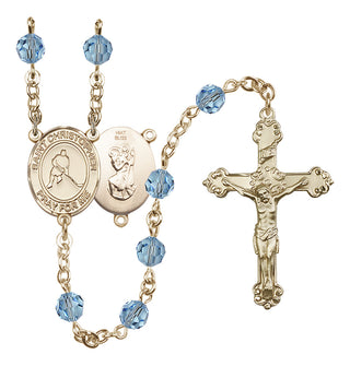14 Karat Gold 6mm Austrian Crystal Saint Christopher/Ice Hockey Rosary in Aqua