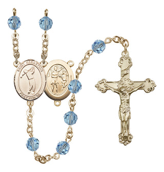 14 Karat Gold 6mm Austrian Crystal Saint Sebastian/Golf Rosary in Aqua