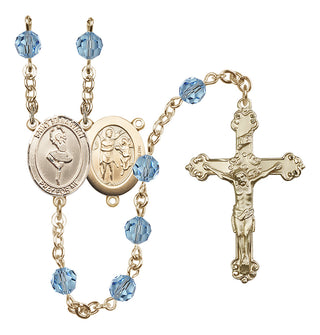 14 Karat Gold 6mm Austrian Crystal Saint Sebastian/Dance Rosary in Aqua