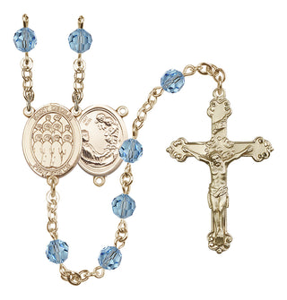 14 Karat Gold 6mm Austrian Crystal Saint Cecilia / Choir Rosary in Aqua