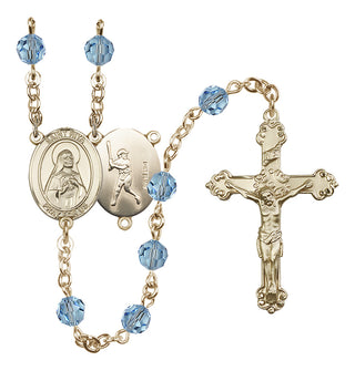 14 Karat Gold 6mm Austrian Crystal Saint Rita / Baseball Rosary in Aqua