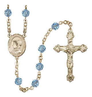 14 Karat Gold 6mm Austrian Crystal Saint Elizabeth Ann Seton Rosary in Aqua
