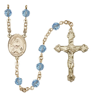 14 Karat Gold 6mm Austrian Crystal Saint Julia Billiart Rosary in Aqua