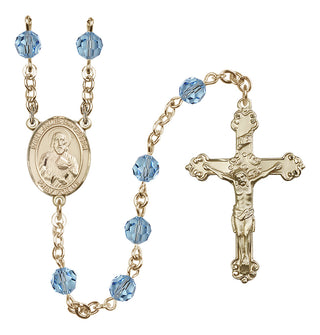 14 Karat Gold 6mm Austrian Crystal Saint James the Lesser Rosary in Aqua