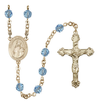 14 Karat Gold 6mm Austrian Crystal Our Lady of Consolation Rosary in Aqua