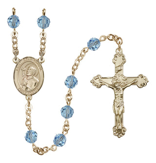 14 Karat Gold 6mm Austrian Crystal Saint Rene Goupil Rosary in Aqua